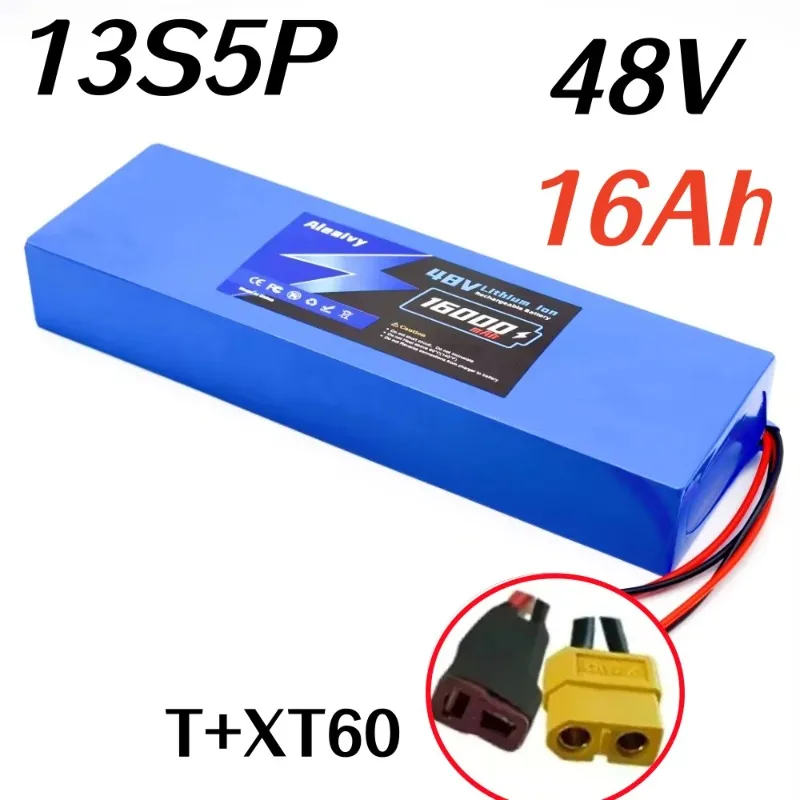 

48V Rechargeable Battery 16000mAh 18650 13S5P Lithium-ion Battery Pack with Built-in Intelligent BMS.