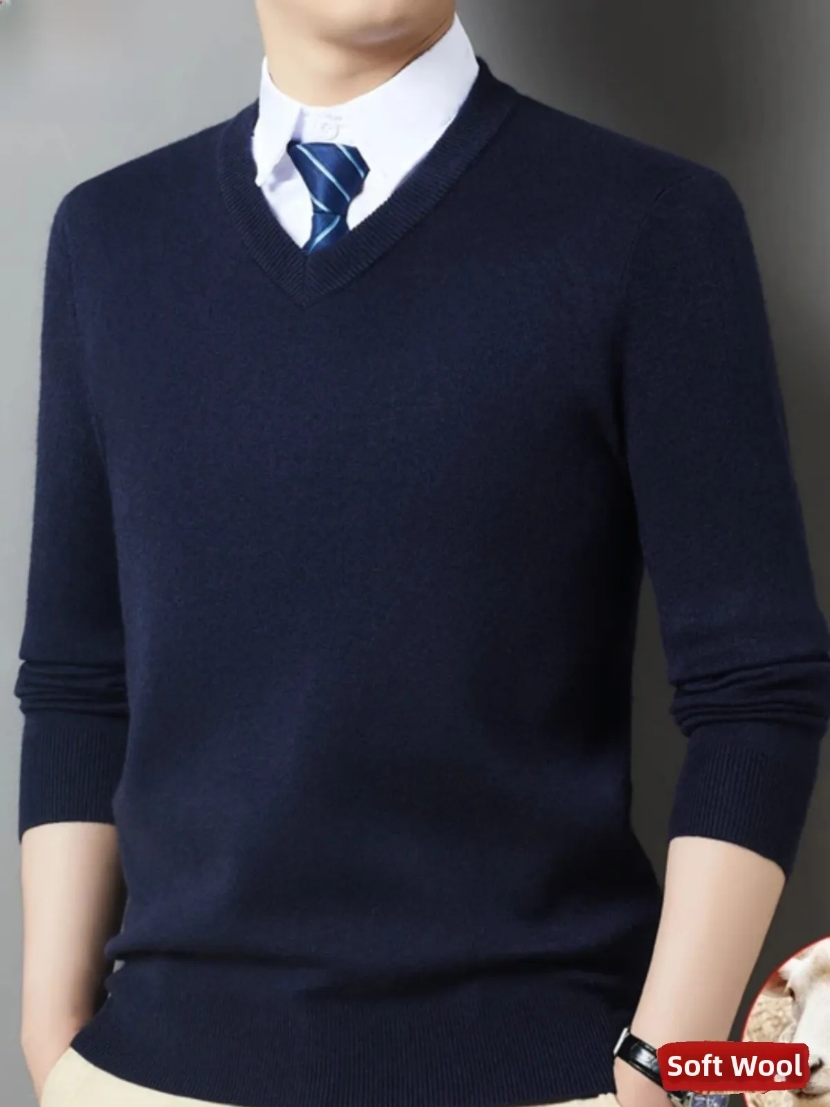 

Мужской шерстяной свитер Pierre Cardin с V-образным вырезом, утепленный, зимний, деловой повседневный, вязаный, базовый, с узором в виде сердец