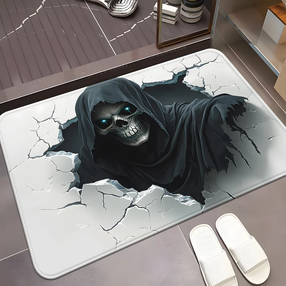 Scary Skeleton Ghost Printed Doormat Mat Halloween Horror Creepy Crawling Cracked Print Welcome Rug Polyester Indoor Outdoor Flo