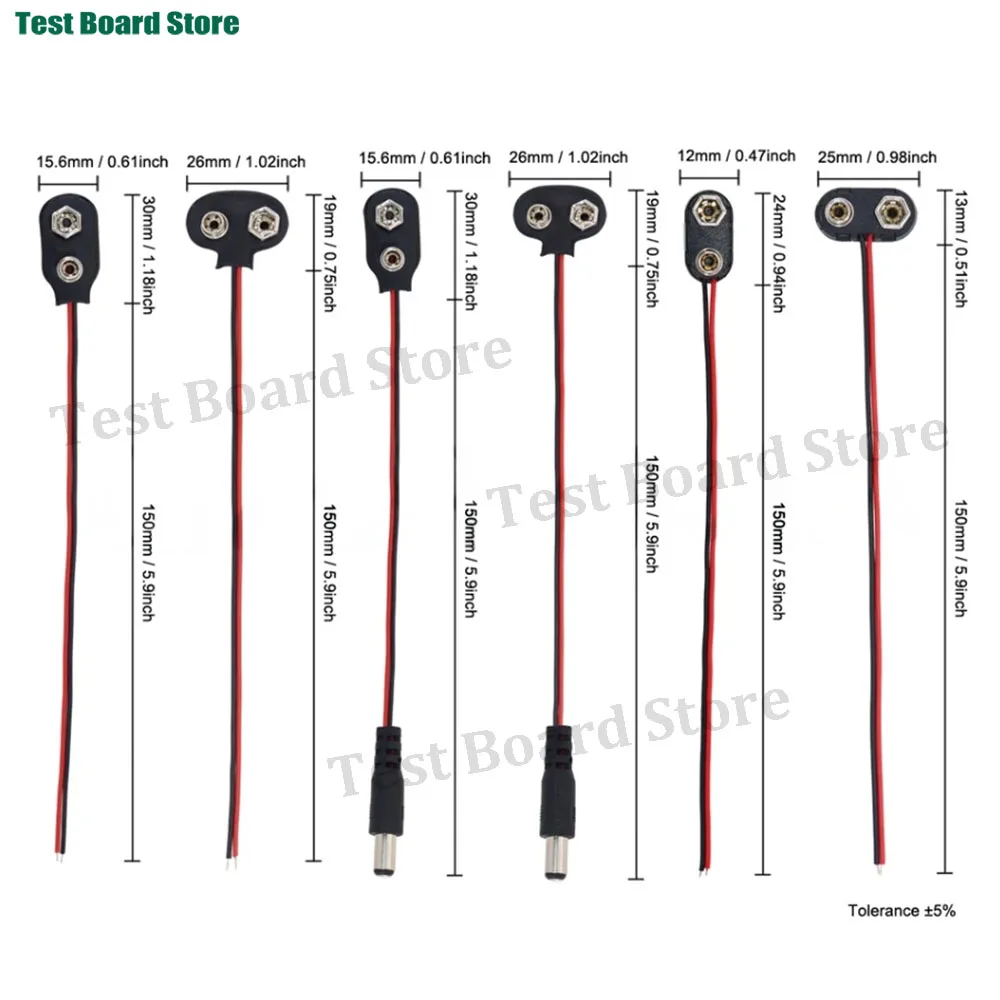 9V Battery Connector Power Clips with PH2.0 XH2.54 Jumper DC 5.5X2.1 Male and Female Adapter Cable 9 Volt Battery Holder DIY - Image 6