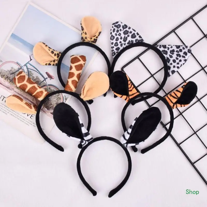 Dropship Animal Costume Set Leopard Giraffe Ear Headband Tail Halloween Cosplay Supplies