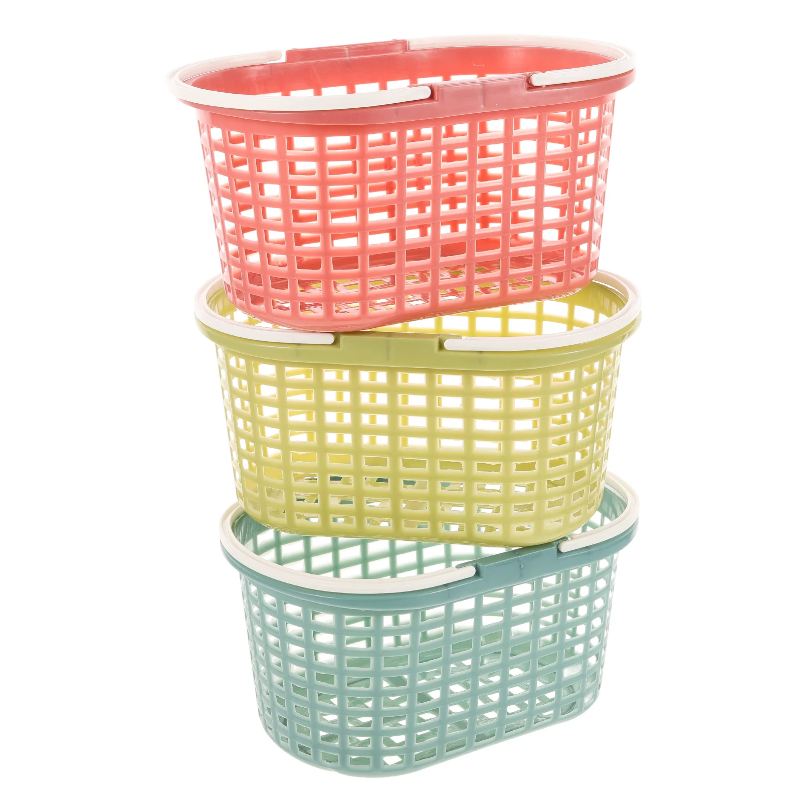 

3 Pcs Bathroom Storage Basket Organizer Shower Plastic Fruit Lightweight Small Pp Toy Bin Handle Design