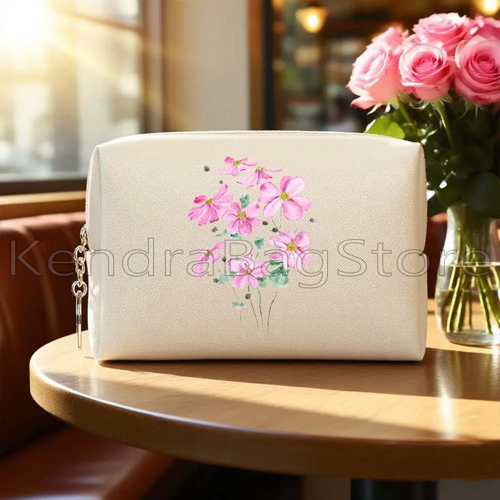 Gelb Rosa Kosmos Rosen Tulpen Gänseblümchen Mohn Blumen Hyazinthe Geschenke PU Reise Kosmetiktaschen Make-up Fall Wasserdichte Aufbewahrungstaschen