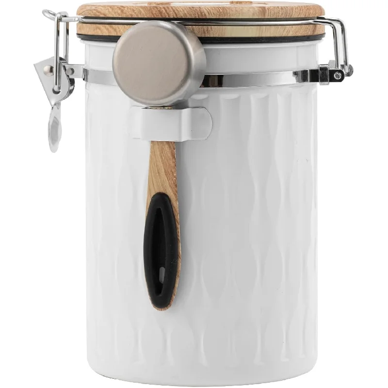 

Sealed stainless steel kitchen food storage jar, coffee container, cantilever lid and spoon with date tracker, 1.8L