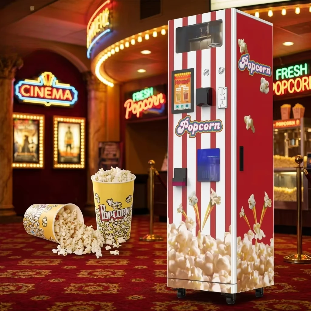 Automatic and efficient retail popcorn vending machine, popcorn making machine, automatic popcorn vending machine