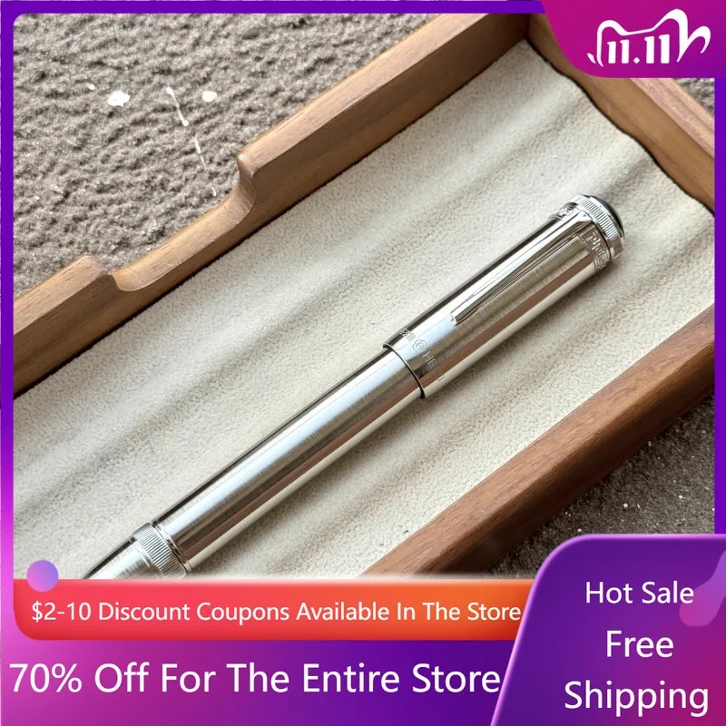 HERO-Stylo plume à piston en acier inoxydable H718, pointe F 0.5mm, stylo à encre d'écriture de luxe, blanc et argent, cadeau de collection de bureau, or 10K
