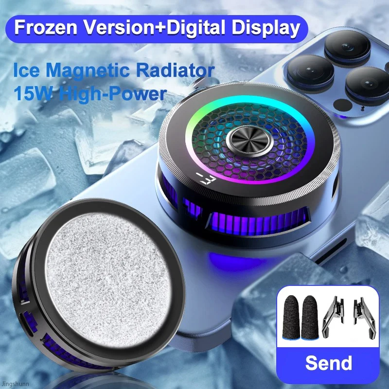 

AL19 Mobile Phone Cooler Fast Cooling Fan Radiator Magnetic Back Clip 2 in 1 Heat Sink for iPhone Android Gaming PUBG Mobile