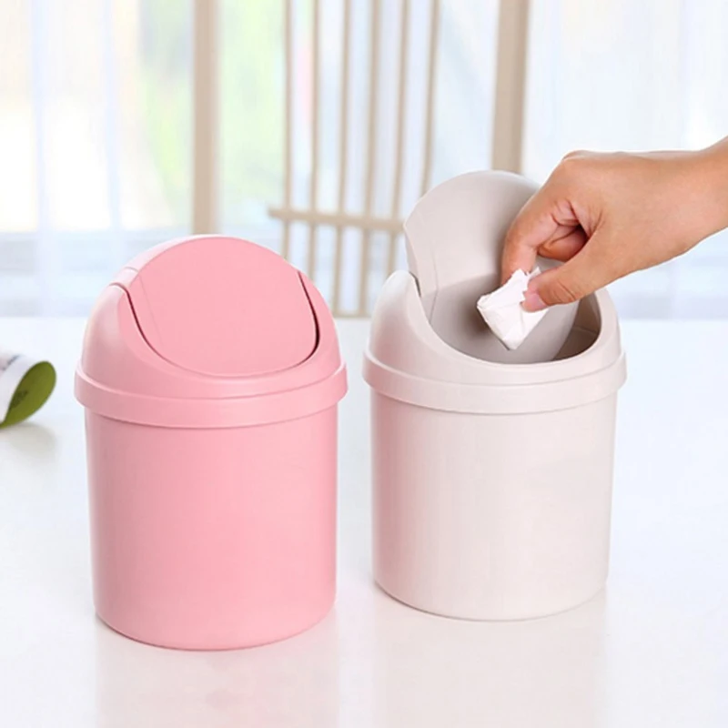 Mini Trash Can with Swing Lid Plastic Countertop Garbage Bin Solid Tiny Waste Basket for Office Desk Bedroom Dresser Living Room