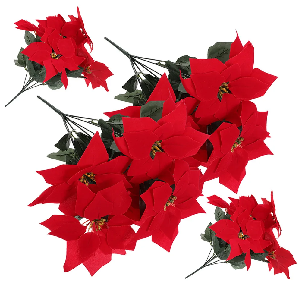 

TOVINANNA 7 21 Leaves Artificial Poinsettia Flowers 4 pcs Set Wedding Garden Decor Elegant Fake Flower Adornments