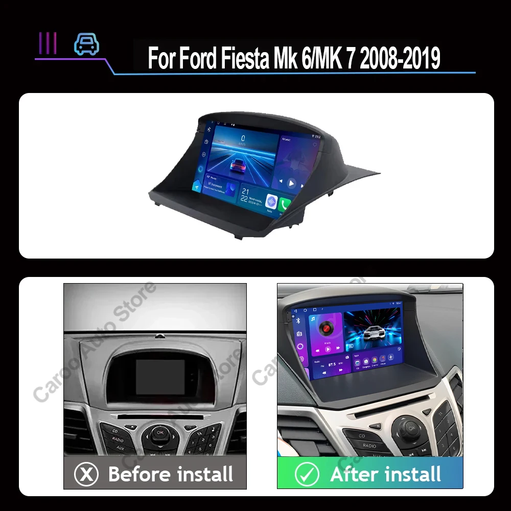 راديو السيارة Carplay أندرويد لفورد فييستا Mk 6/MK 7 2008 - 2019 مشغل فيديو الوسائط المتعددة شاشة تعمل باللمس السيارات ستيريو الملاحة لتحديد المواقع