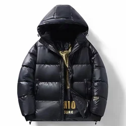 Abrigo de algodón con cara brillante para hombre, abrigo cálido con banda trasera negra y dorada, informal, de alta calidad, a la moda, estilo de pareja, novedad de invierno, 2024