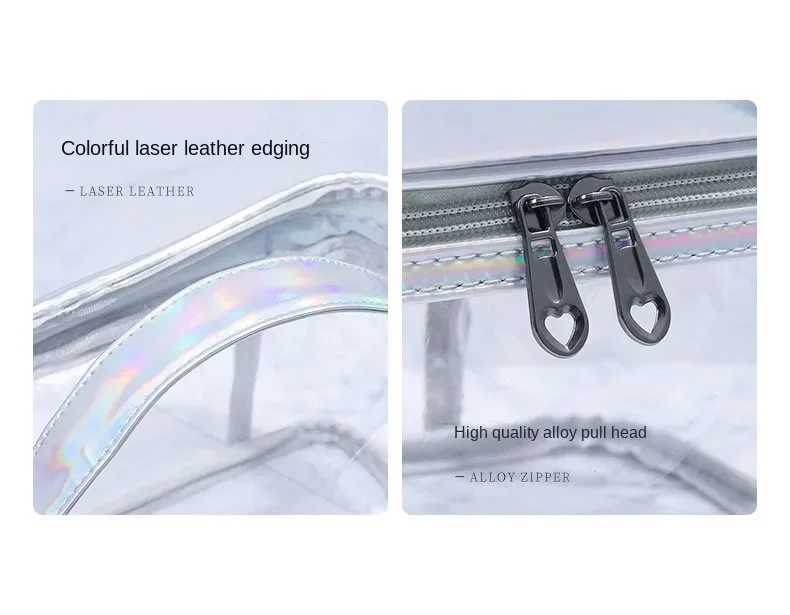 Transparente Kosmetiktasche für Damen, Netzkjolendesign, große Kapazität, Reise-Waschtasche für Mädchen, tragbar, wasserdicht, Aufbewahrungstasche – Detail 4