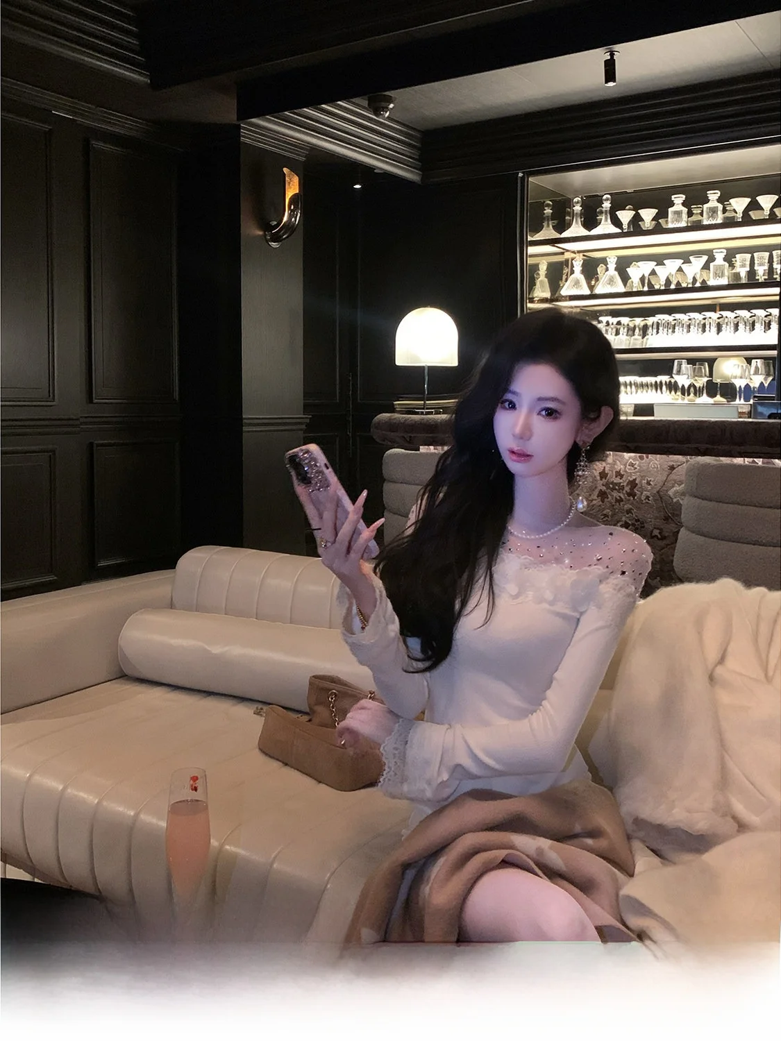 

Sy Women's Slim Fit Knitted Base irt Rhinestone Embellied Me Soft Long Sve round Ne Warm Casual Faion