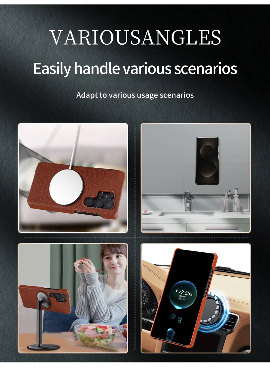 for Magsafe Case for Samsung Galaxy S26 S24 S25 Ultra Plus Natural Cowhide Leather Magnetic Protector Luxury Phone Back Cover