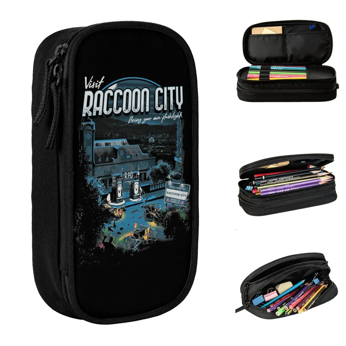 Visit Raccoon City Residents Evils Pencil Case Fun Pen Holder Bag Girls Boys Big Capacity School Supplies Zipper Pencilcases