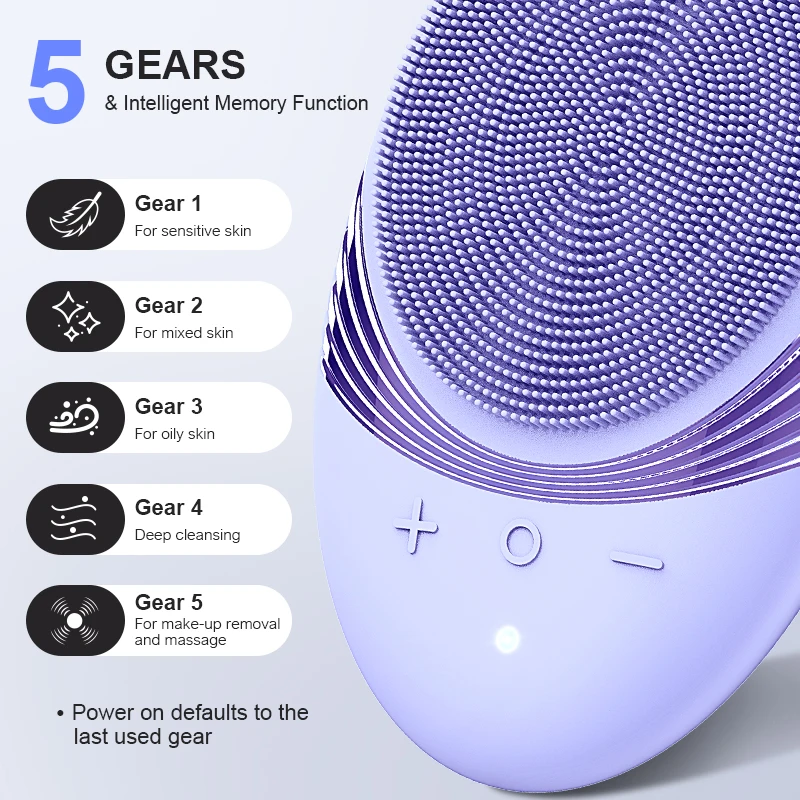 فرشاة تنظيف الوجه، فرشاة تنظيف الوجه من السيليكون المقاوم للماء وقابلة لإعادة الشحن، 5 أوضاع للتنظيف، تنظيف عميق كهربائي #2