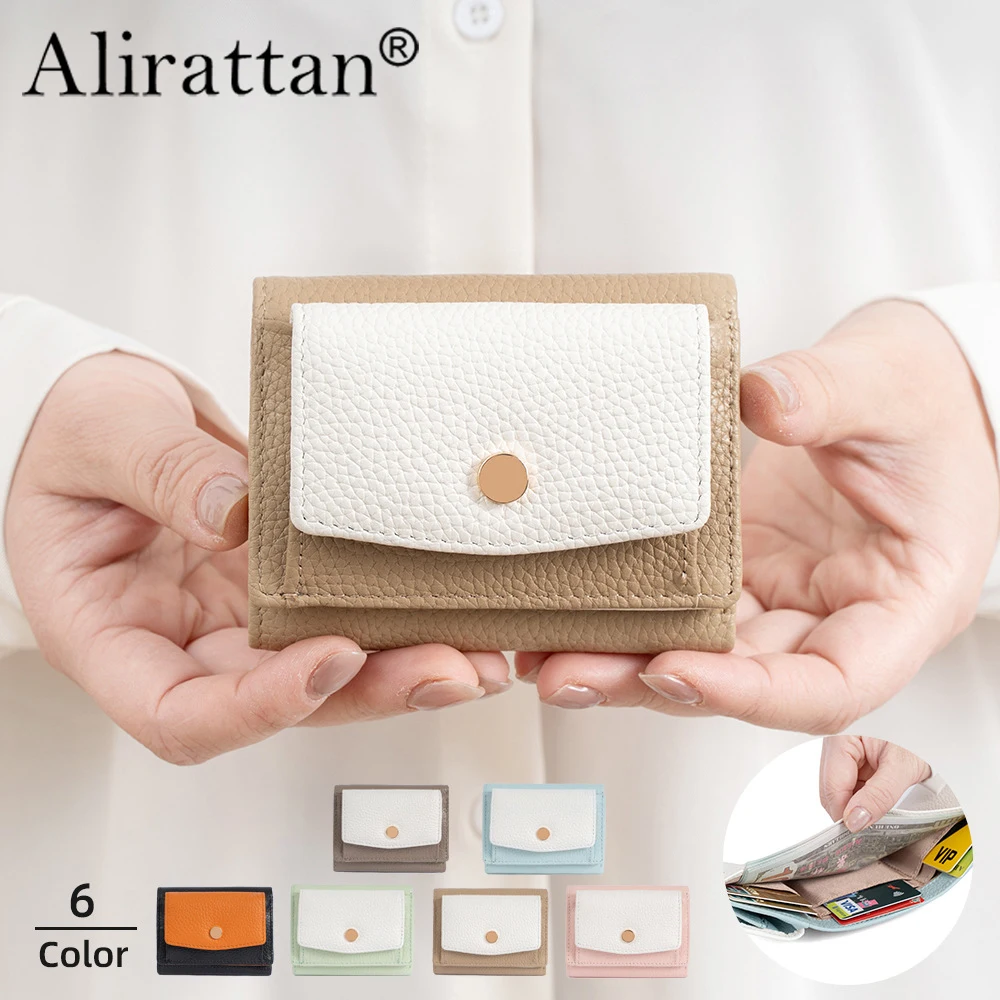 

Alirattan 2024 New Real Leather Women's Wallet Short Bags for Women RFID Soft Leather Coin Purse Wallet