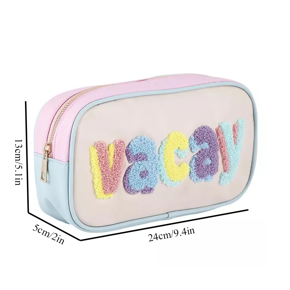 Embroidery Makeup Pouch Cosmetic Bag Personalized Bags With Zipper Small Travel Makeup Zipper Pouch Purse Stitching PU Leather