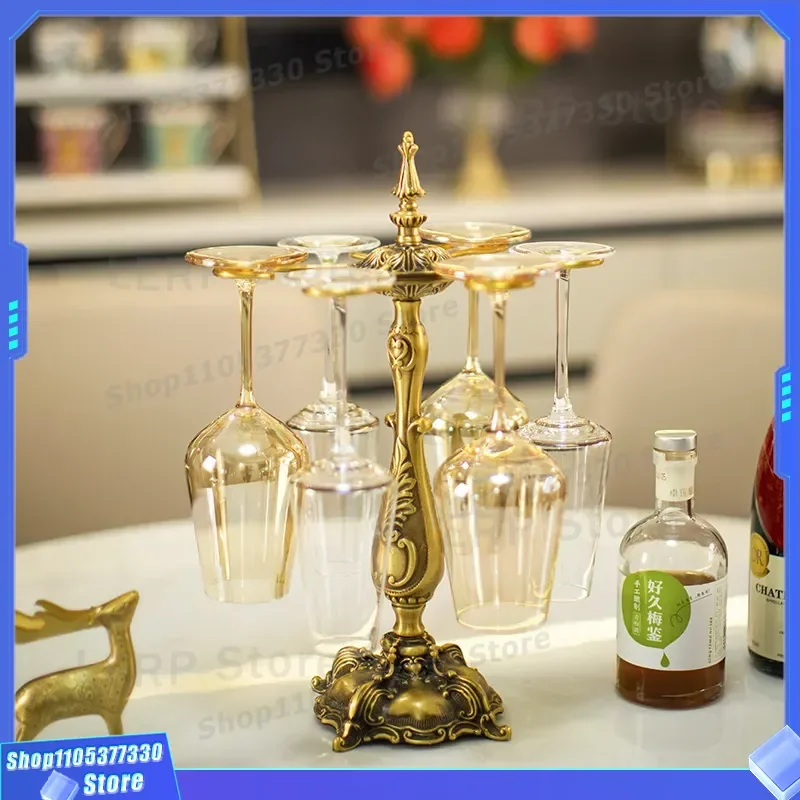 Luxury Brass Wine Glass Holder Upside Down Goblet Rack for Bar Counter Living Room Cabinet Display Storage Stand High Grade