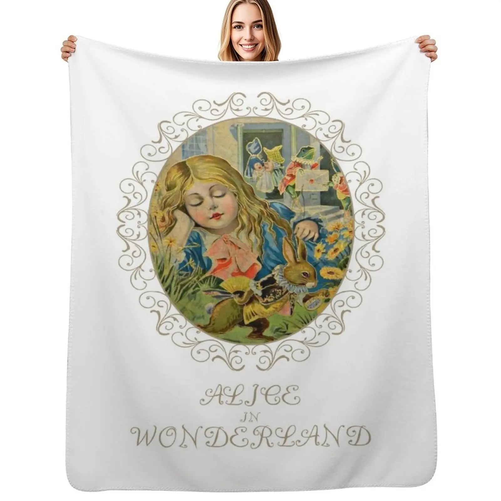 Alice Rabbit Mad Hatter Rabbit Hole Tea Party Fans Vintage Literary Gifts Throw Blanket Beach blankets and throws Blankets