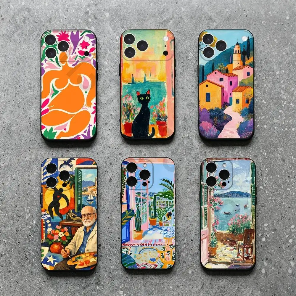 

H-Henri Matisse Paintings Art Phone Case For iPhone 17,16,15,14,13,12,11,Plus,Pro Max,XS,X,XR,SE,Mini,Soft Silicone Black Cover