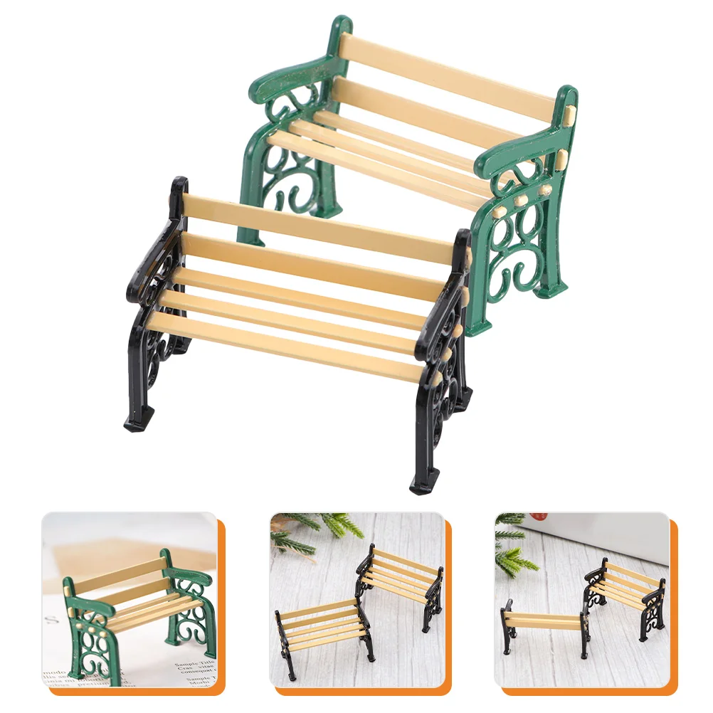 

2 Pcs Mini Bench House Furniture Dollhouse Seat Crafts Alloy Small for Child