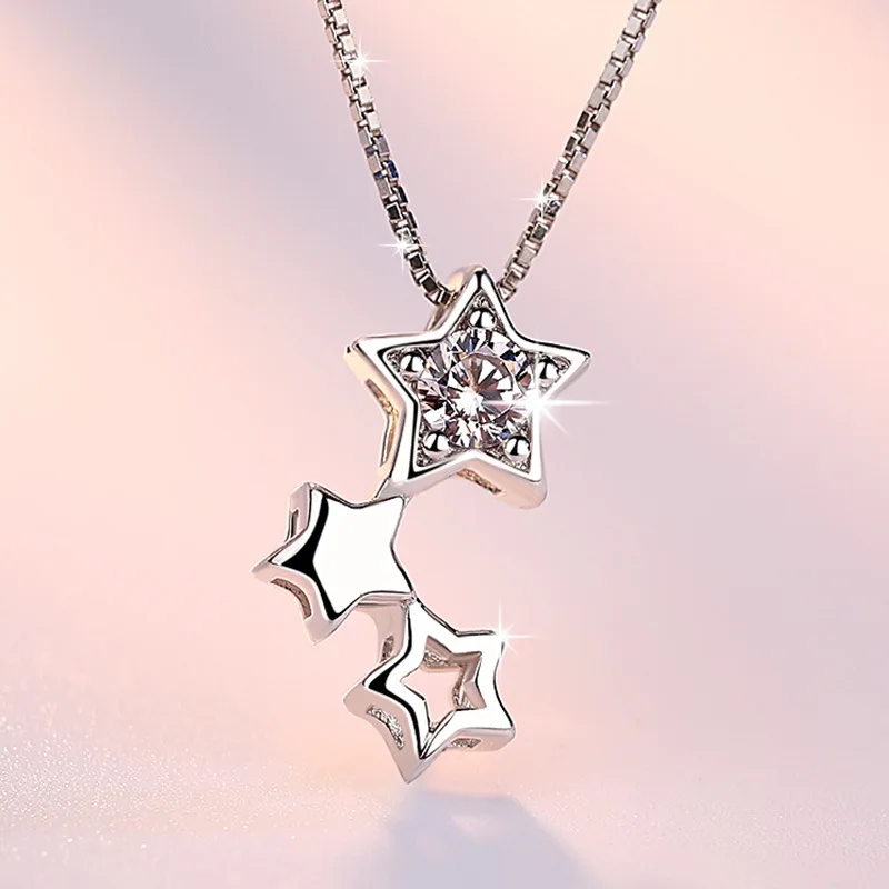 Fanqieliu Real 925 Sterling Silver Star Pendant Necklace Crystal Earrings Chain Bracelets Jewelry Sets For Women Trendy FQL23078