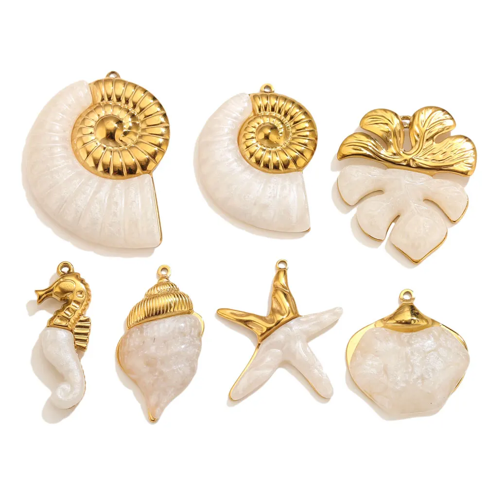 2 Stück Edelstahl-Muschel-Seestern-Anhänger für die Schmuckherstellung, Strandanhänger, Halskettenzubehör, handgefertigte Charm-Accessoires – Detail 6