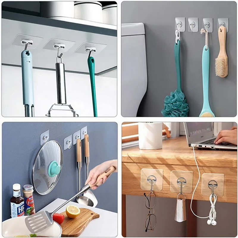 10pc Transparent Hooks for Bathroom Self Adhesive Door Wall Hook Hanger Suction for Kitchen Storage Garlands Towel Hanging Hooks