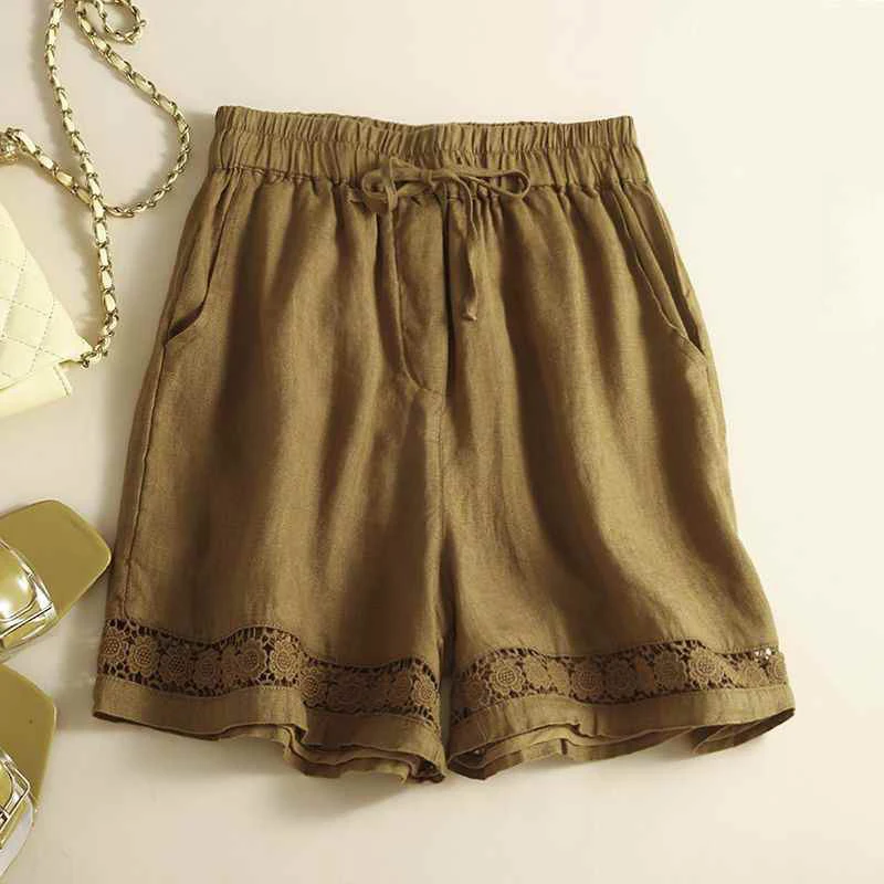 

Винтажные кружевные шорты с вырезами, женские летние новые свободные повседневные широкие шорты с эластичной резинкой на талии, модные универсальные тонкие шорты