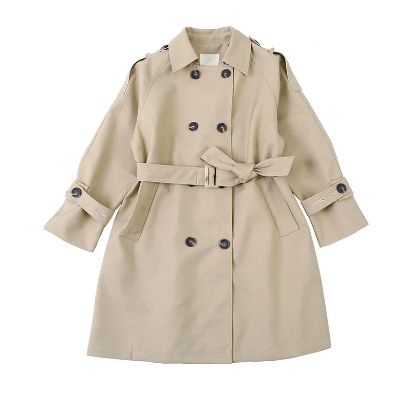 2025 primavera meninas trench coat moda cáqui trespassado adolescentes escola crianças roupas casuais all-match crianças longo outerwear