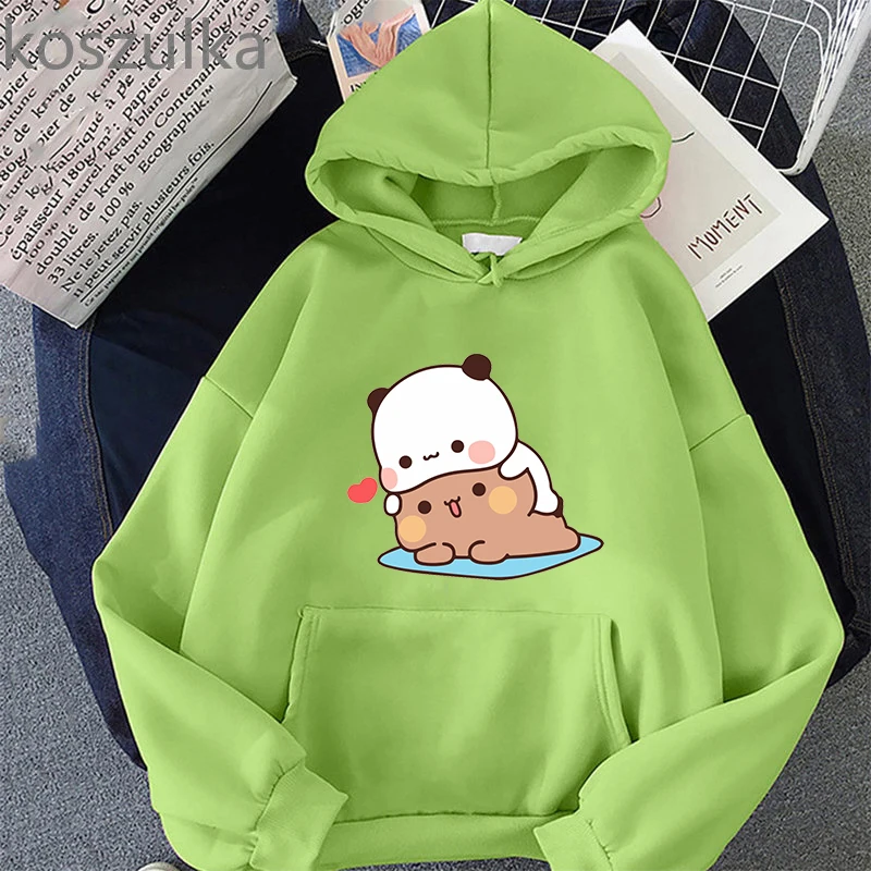 Bubu Dudu hoodie wanita, pakaian jalan Unisex, Hoodie tudung Harajuku gaya Korea cetak beruang Panda untuk perempuan