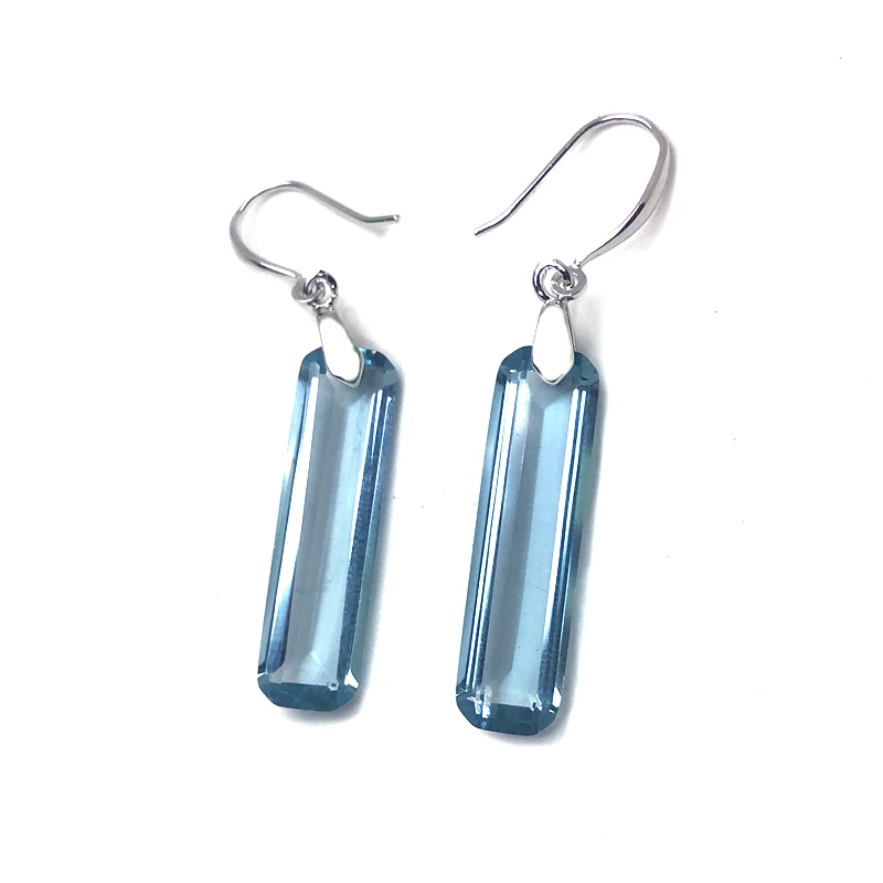 CSJ Elegant Aquamarine Dangle Earring Sterling 925 Silver Topaz Quartz Gemstone 9*23mm for Women Birthday Party Jewelry Gift