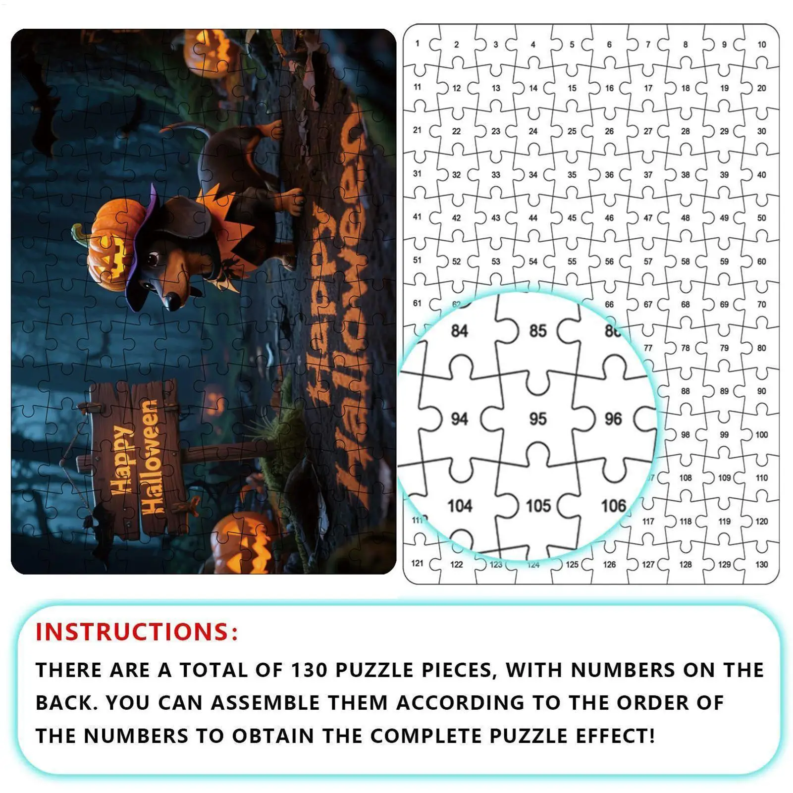 Puzzle Halloweenowe 130 Elementów Puzzle z Dynią i Zwierzętami Zabawna Gra na Halloween Dekoracje Świąteczne Aktywności dla Dzieci i Dorosłych