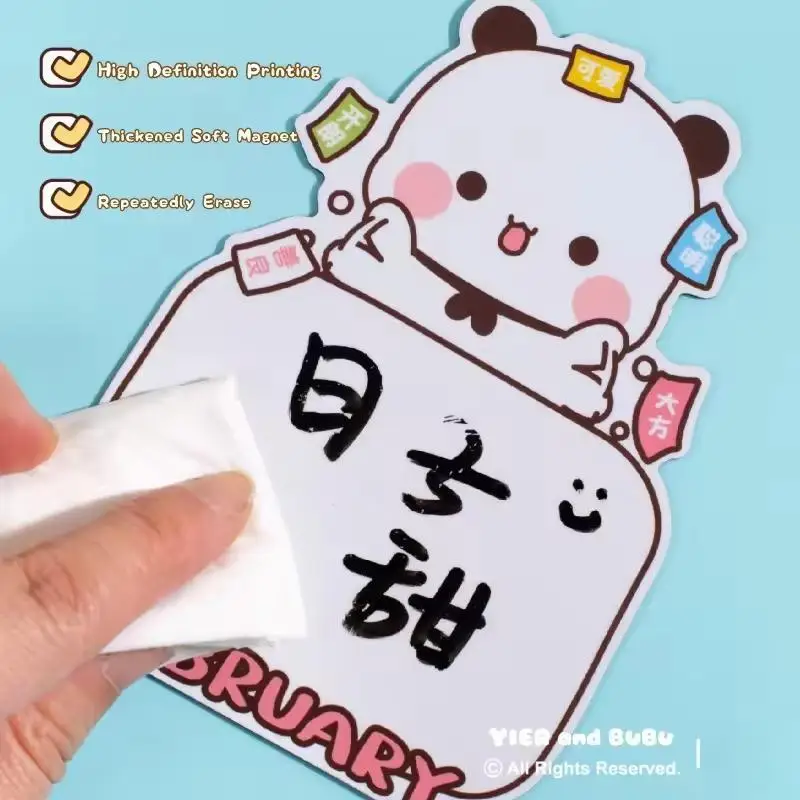 12pcs Genuine Panda Bubu And Yier Magnetic Message Post Erasable Refrigerator Sticker Magnets Memo Notes 1-12month Message Board