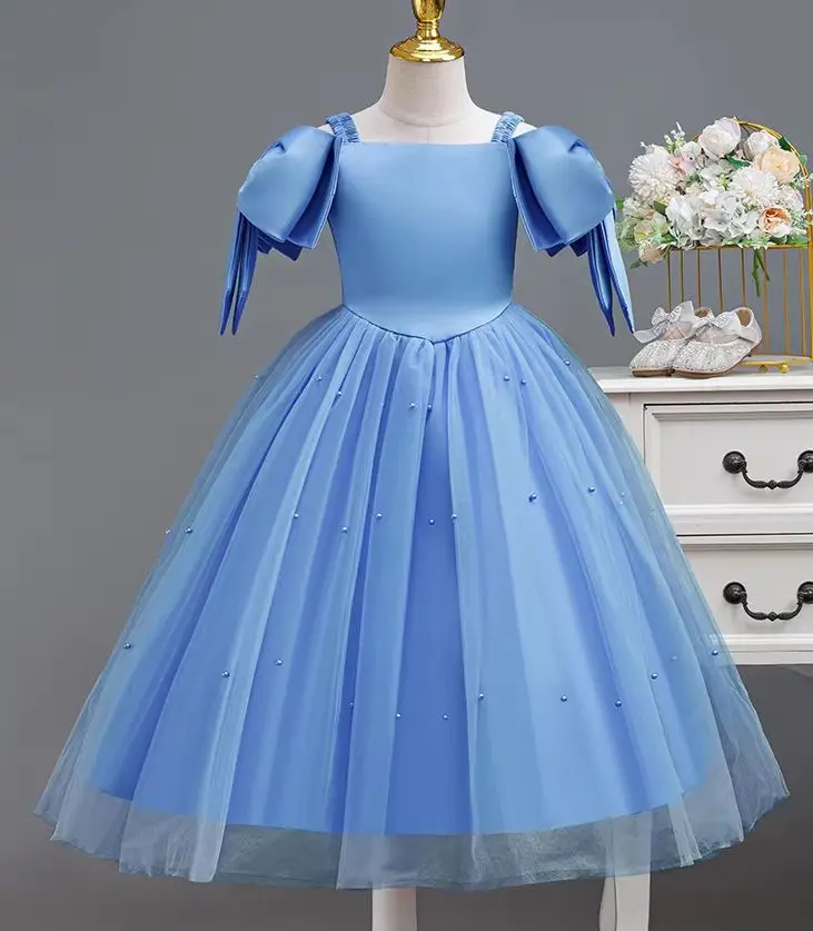 Princess Girl Evening Dresses Bow Children Elegant Dress for Party Girls' White Clothes
