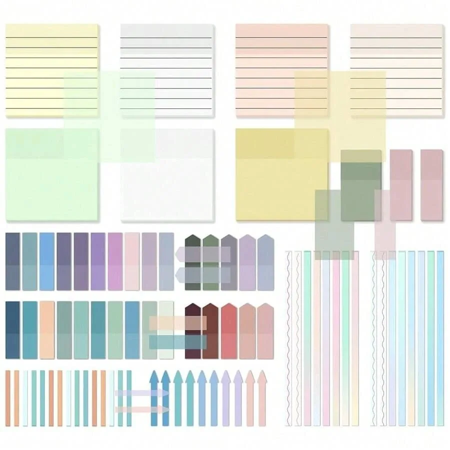 

1920 прозрачных листов с клейкими закладками, длинными полосками-маркерами и индексными флагами для книг, с возможностью письма и аннотаций