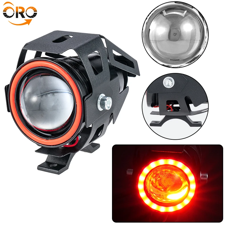 ORO Mini LED Auxiliary Motorcycle Angel Eyes Headlight Explorers DRL Spotlights Bright LED Motorbike Lamp Driving Lamp