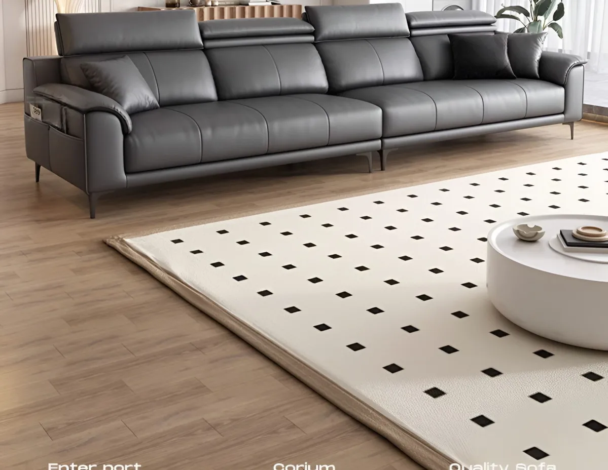 Leather sofa first layer cowhide living room retro straight row custom imported all leather