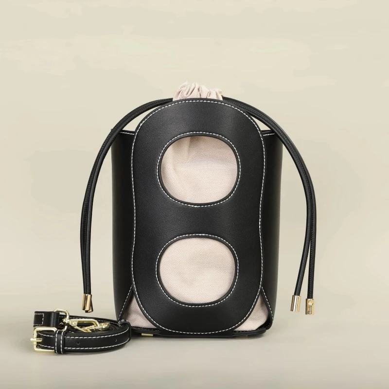 Chic Women's Crossbody Bucket Bag, Luxury Design Simple Atmosphere Hollow Design Shoulder Bag image 6