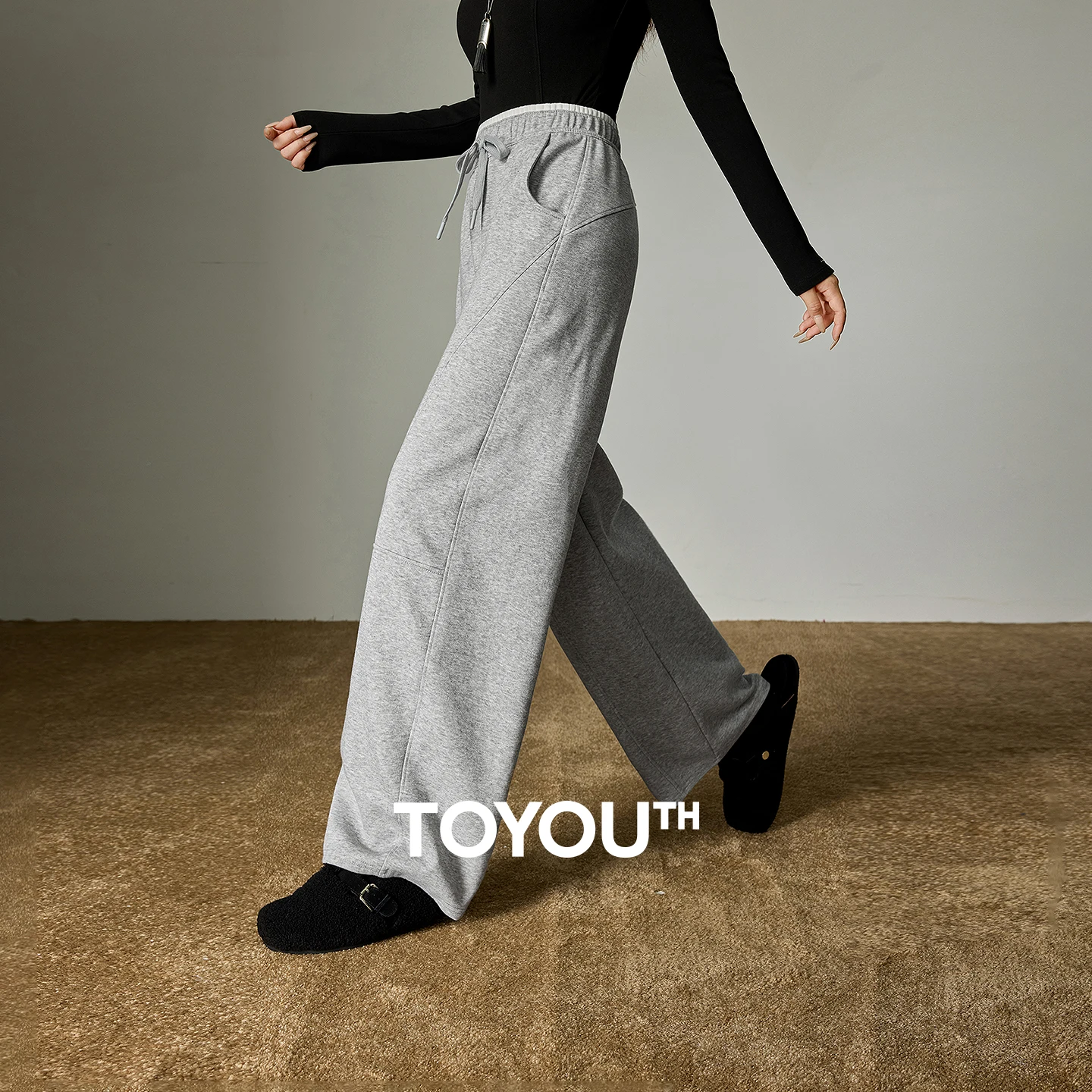 TOYOUTH سراويل تقليدية قطنية نسائية 2025 شتاء جديد اللون حجب الخصر تصميم سبليت على شكل كمثرى الورك يخفف الموز السراويل