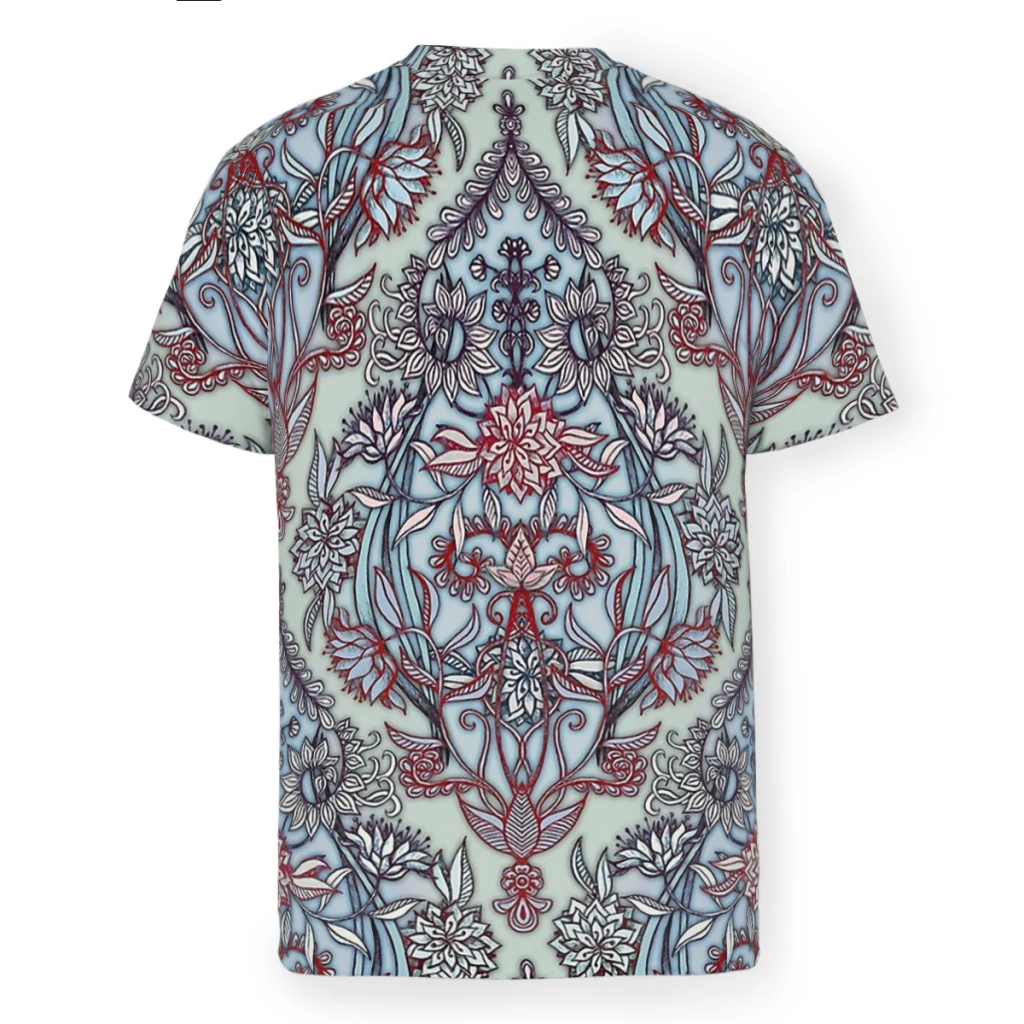 Bohemian Wonderland Intricate And Beautiful Patterns Doodle Pattern in Navy Blue Red And Grey Special Polyester TShirt T Shirt