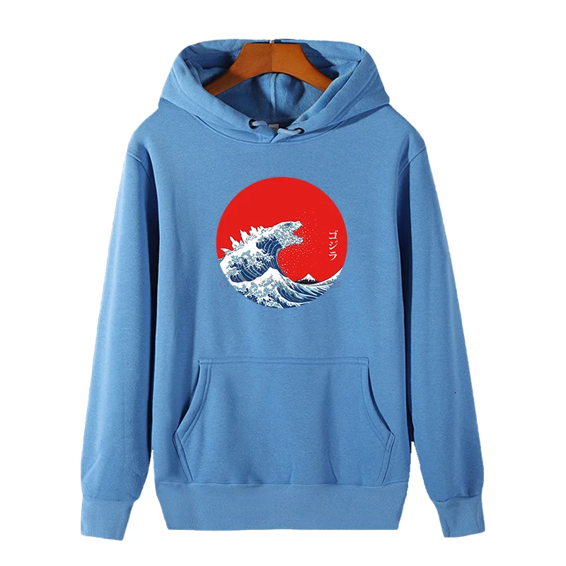 Hokusai Gojira Graphic Hooded Sweatshirts Great Wave Off Kanagawa New In Hoodies & Sweatshirts Essentials Thick Sweater Hoodie