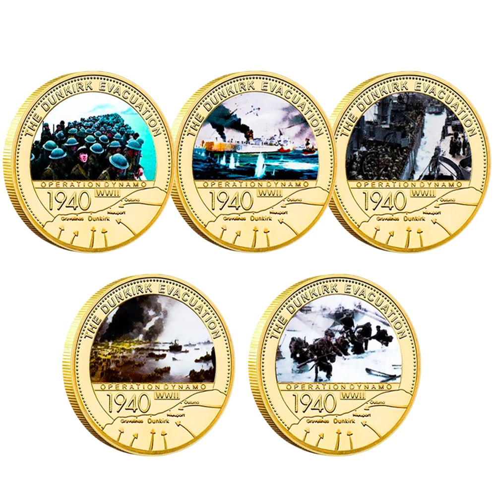 

5pcs/set WWII Dunkirk Evacuation Gold - Plated Coin Set - 5 Pcs Operation Dynamo 1940 Memorial