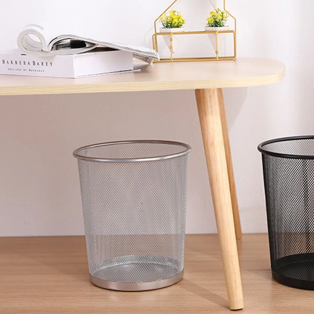 Convenient Open Top Mesh Trash Can Well Ventilated Circular Shape Round Wastebasket Metal Waste Basket Bathroom