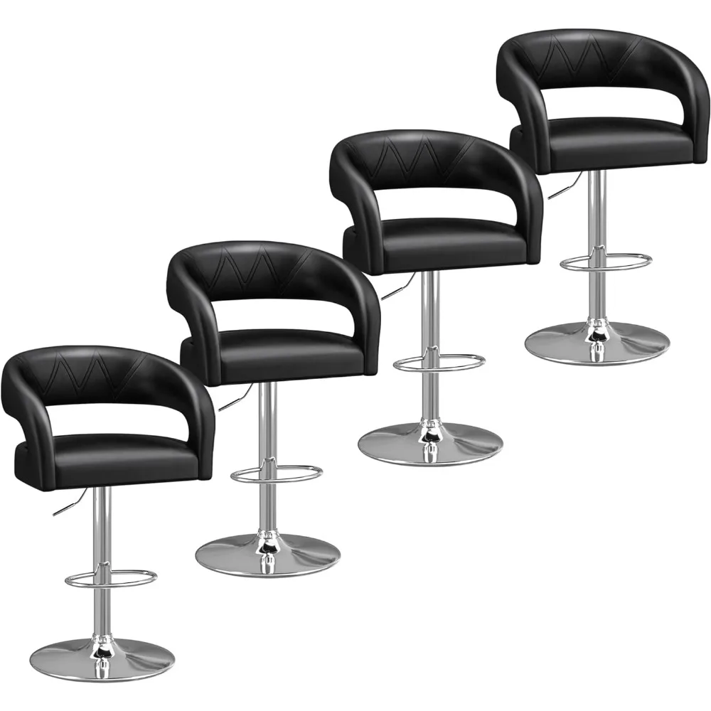 Bar Stools Set of 4 Adjustable Swivel Modern Pu Leather Barstools, Kitchen Counter Bar Stools, for Bar, Kitchen(Black)