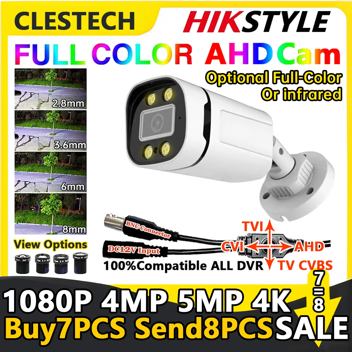 Telecamera bullet AHD 1080P 4MP 5MP 4in1 infrarossi/luce riscaldante a colori HD telecamera per monitor di sicurezza domestica per interni ed esterni OSD