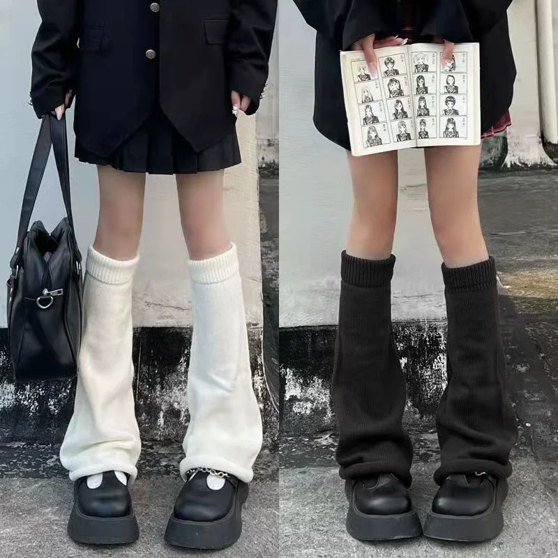 

Japanese Lolita Women Leg Warmers Knitted Warm Foot Cover White Black Legs Knit Socks Wool Jk Hot Girl Piles Up Socks Cosplay