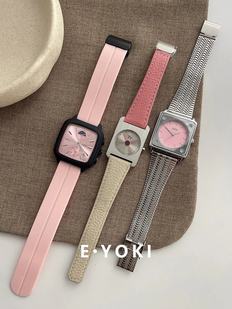 

Розовые часы, модные квадратные часы с большим циферблатом для женщин, роскошные милые кварцевые часы из нержавеющей стали для девочек, подарок-сюрприз для женщин