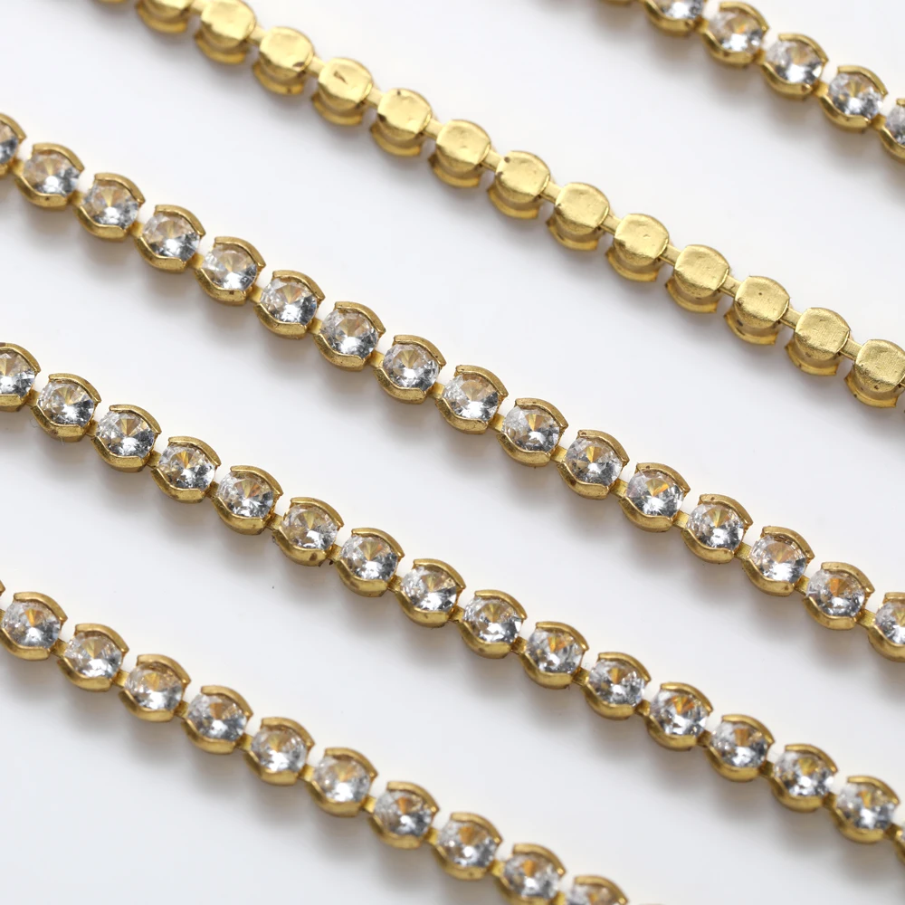 1 Yard 2.5mm 3mm Golden Base Round Zirconia Cup Chains Jewelry Making Supplies Parts Zircon Chains Shoes Decoration